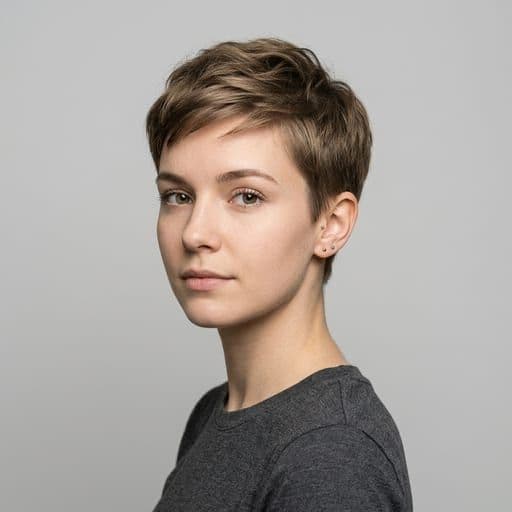 A woman with a classic pixie cut